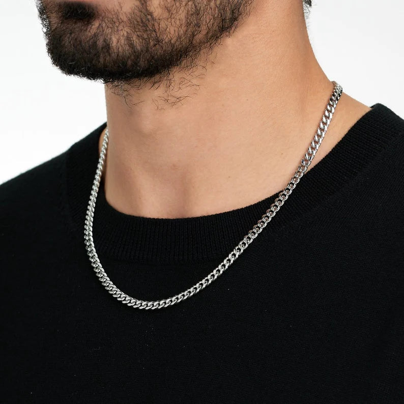 Silver Cuban Neck Chain For Men