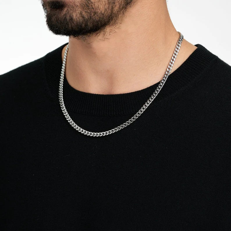 Silver Cuban Neck Chain For Men